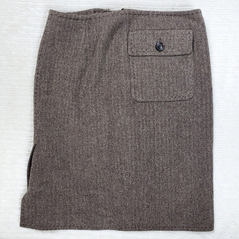Luciano Barbera Brown Cashmere & Wool Herringbone Tweed Skirt Size 8 Medium
